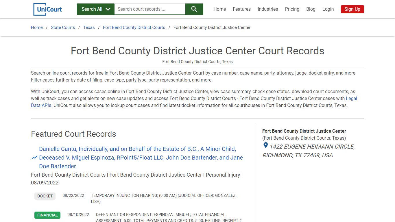Fort Bend County District Justice Center Court Records ...